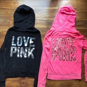2 PINK hoodie sweatshirts size SMALL